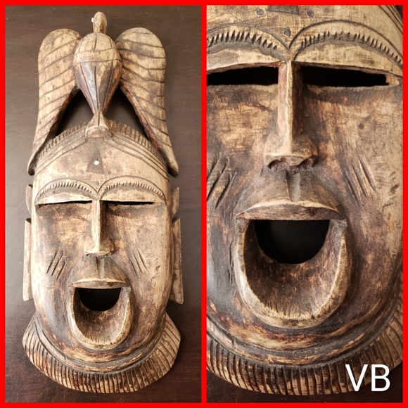 Hand Carved Wooden Face Art. OBO